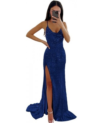 Sequin Prom Dresses for Women Cowl Neck Long Ball Gown with Slit Sparkly Formal Evening Party Dress Silver $30.55 Dresses