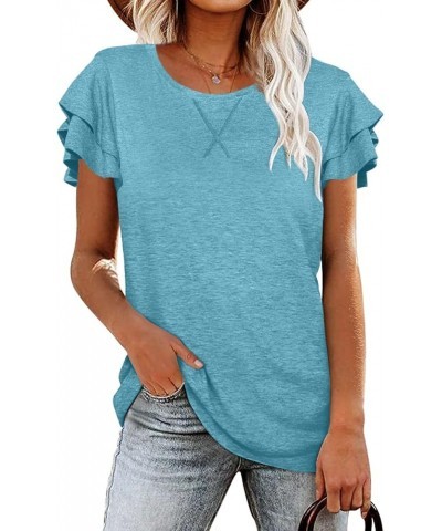 Women Summer Tops V-Neck T-Shirts Womens Tops Dressy Casual Puff Long-Sleeve Tops Tunic Tops Blouse Turquoise-30a $14.53 T-Sh...