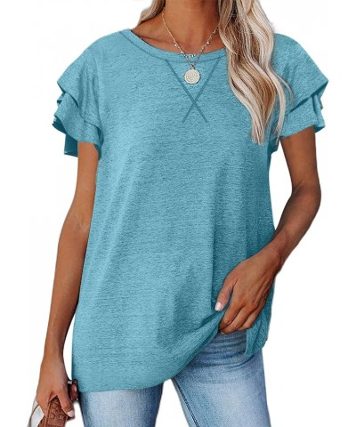 Women Summer Tops V-Neck T-Shirts Womens Tops Dressy Casual Puff Long-Sleeve Tops Tunic Tops Blouse Turquoise-30a $14.53 T-Sh...