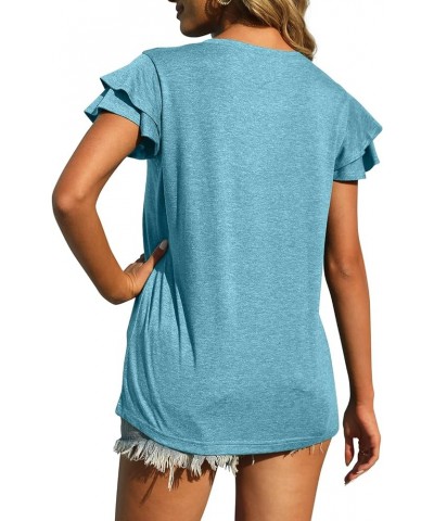 Women Summer Tops V-Neck T-Shirts Womens Tops Dressy Casual Puff Long-Sleeve Tops Tunic Tops Blouse Turquoise-30a $14.53 T-Sh...