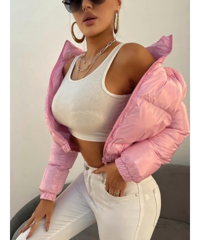 Jackets for women - Solid Zip Front Puffer Coat Watermelon Pink $17.65 Jackets