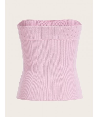 Women's Strapless Bow Front Sleeveless Bandeau Rib Knit Tube Top Light Pink $13.99 Tanks