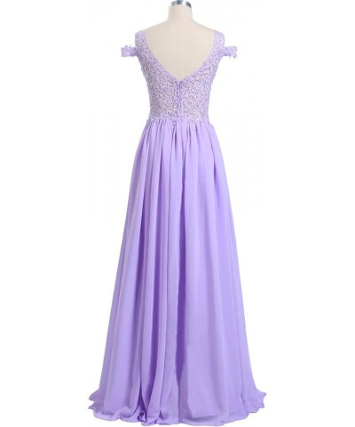 Women's Lace Appliqued Evening Gowns Side Split A-line Prom Dresses Long Lavender $49.35 Dresses