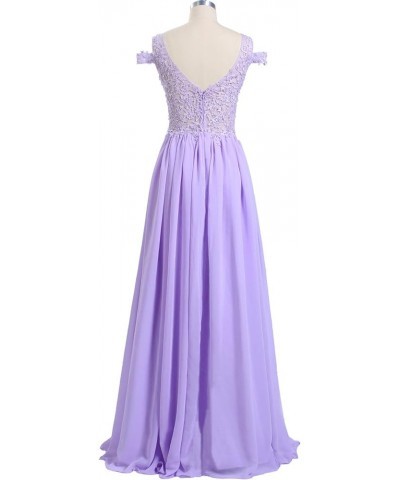 Women's Lace Appliqued Evening Gowns Side Split A-line Prom Dresses Long Lavender $49.35 Dresses