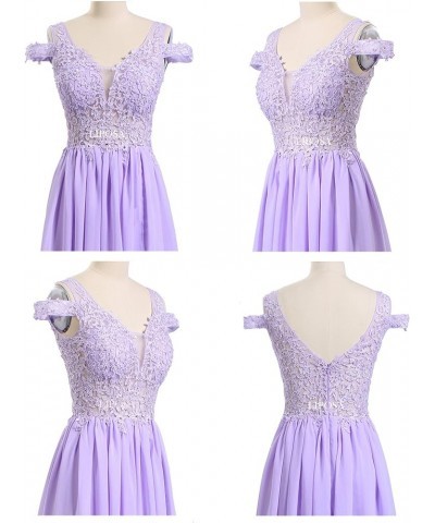 Women's Lace Appliqued Evening Gowns Side Split A-line Prom Dresses Long Lavender $49.35 Dresses