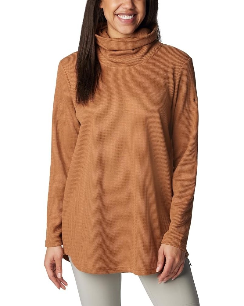 Women's Holly Hideaway Waffle Cowl Neck Pullover Camel Brown $22.33 Sweaters