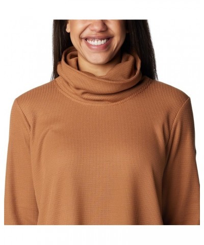 Women's Holly Hideaway Waffle Cowl Neck Pullover Camel Brown $22.33 Sweaters