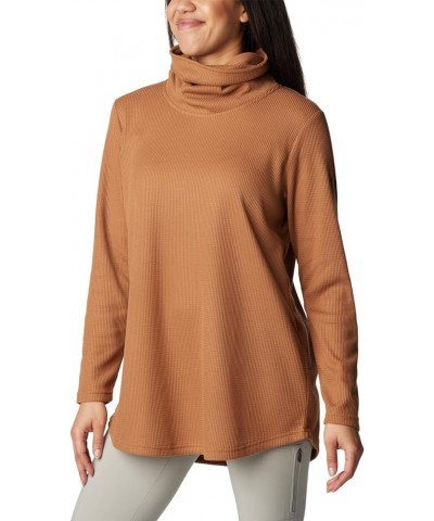 Women's Holly Hideaway Waffle Cowl Neck Pullover Camel Brown $22.33 Sweaters