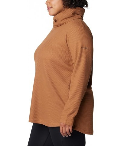 Women's Holly Hideaway Waffle Cowl Neck Pullover Camel Brown $22.33 Sweaters