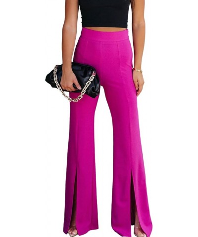 Women's Pants Wide Leg Pant Split Hem Casual Work Long Lounge Trousers Rose Red $19.94 Pants