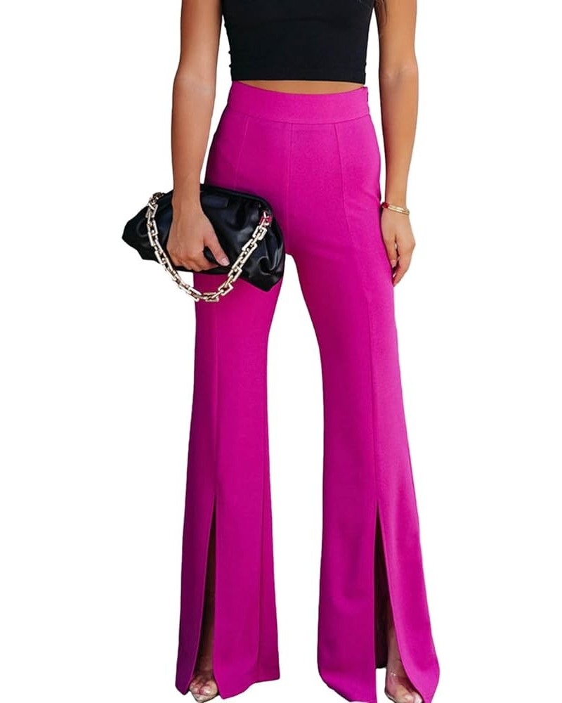 Women's Pants Wide Leg Pant Split Hem Casual Work Long Lounge Trousers Rose Red $19.94 Pants