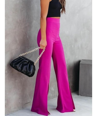 Women's Pants Wide Leg Pant Split Hem Casual Work Long Lounge Trousers Rose Red $19.94 Pants