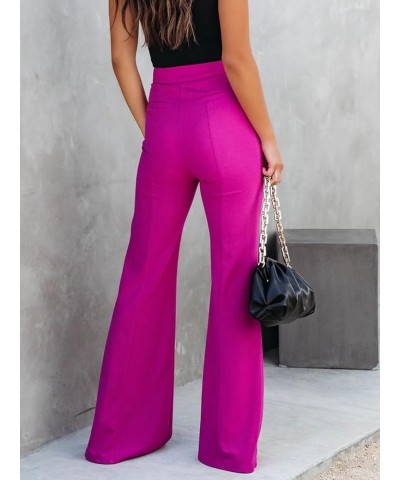 Women's Pants Wide Leg Pant Split Hem Casual Work Long Lounge Trousers Rose Red $19.94 Pants