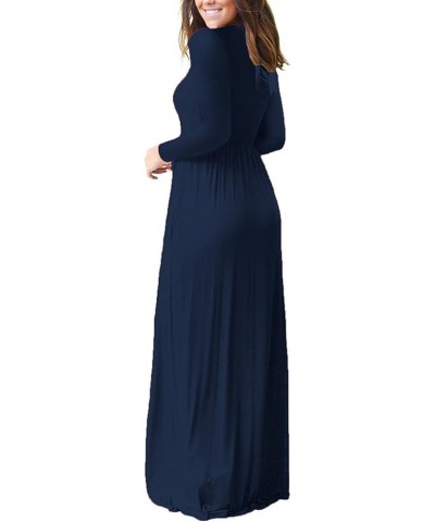 Women's Long Sleeve Loose Plain Maxi Dresses Casual Long Dresses with Pockets 1-long Sleeve Navy Blue $18.06 Dresses
