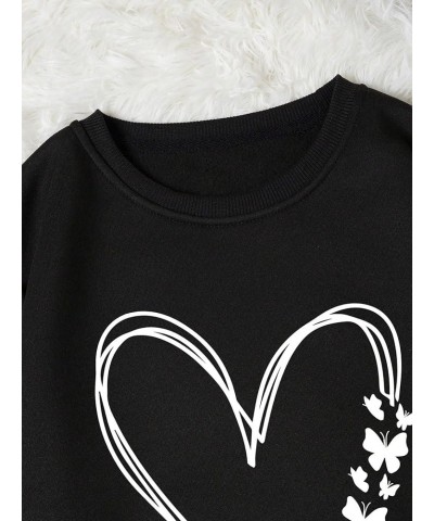 Women's Crewneck Graphic Heart Butterfly Print Sweatshirt Thermal Casaul Top Black $12.87 Hoodies & Sweatshirts