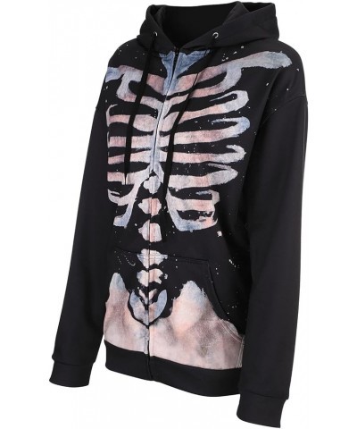 Women Y2k Zip Up Hoodie Skeleton Portrait Oversized Jacket Sweatshirt Long Sleeve Hoodies Black $20.96 Hoodies & Sweatshirts