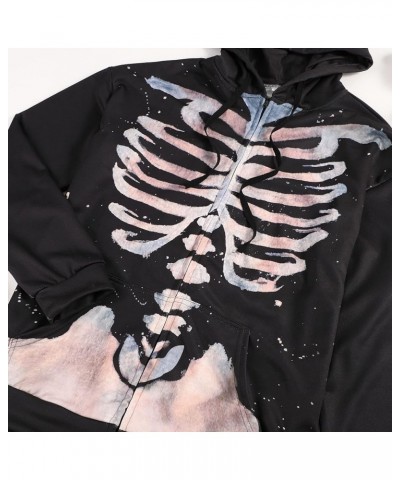 Women Y2k Zip Up Hoodie Skeleton Portrait Oversized Jacket Sweatshirt Long Sleeve Hoodies Black $20.96 Hoodies & Sweatshirts