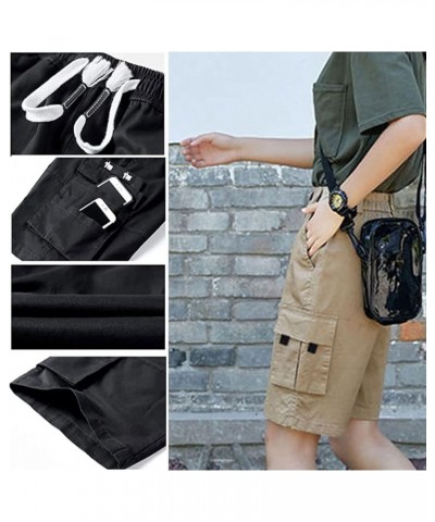 Women's Casual Cargo Shorts Elastic Waist Drawstring Cotton Loose Fit Outdoor Bermuda Shorts Multi Pockets 2army Green $16.81...