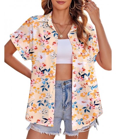 Women's Hawaiian Button Down Shirts Casual Short Sleeve Floral Tropic Print Summer Blouse Tunic Top Dh673 $16.19 Blouses