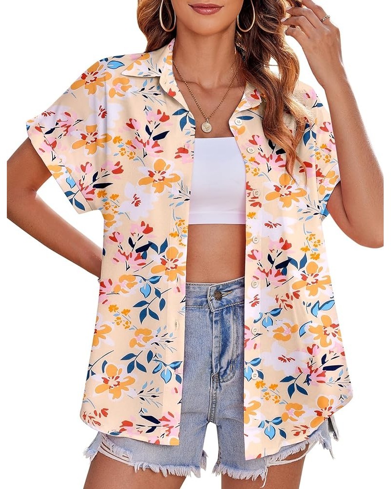 Women's Hawaiian Button Down Shirts Casual Short Sleeve Floral Tropic Print Summer Blouse Tunic Top Dh673 $16.19 Blouses