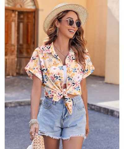 Women's Hawaiian Button Down Shirts Casual Short Sleeve Floral Tropic Print Summer Blouse Tunic Top Dh673 $16.19 Blouses