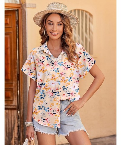 Women's Hawaiian Button Down Shirts Casual Short Sleeve Floral Tropic Print Summer Blouse Tunic Top Dh673 $16.19 Blouses