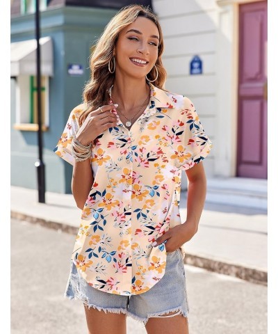 Women's Hawaiian Button Down Shirts Casual Short Sleeve Floral Tropic Print Summer Blouse Tunic Top Dh673 $16.19 Blouses