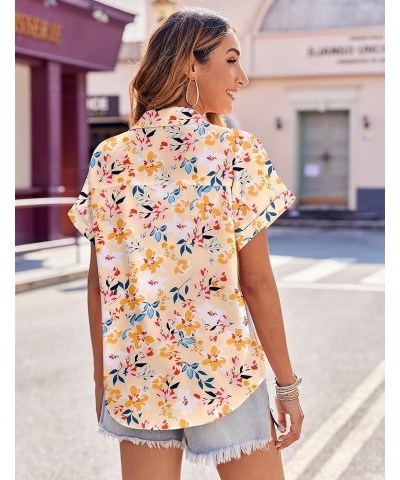 Women's Hawaiian Button Down Shirts Casual Short Sleeve Floral Tropic Print Summer Blouse Tunic Top Dh673 $16.19 Blouses