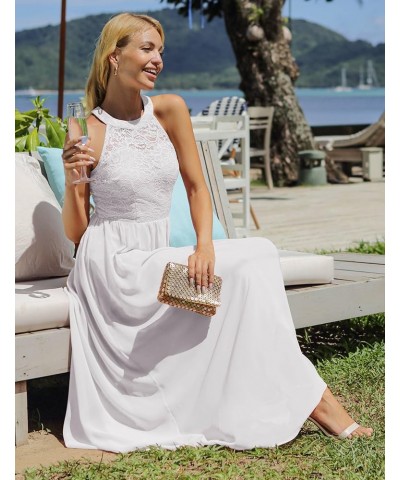 Women's Sleeveless Halter Floral Lace Formal Dress Cocktail Party Dress Bridesmaid Dress White $31.31 Dresses