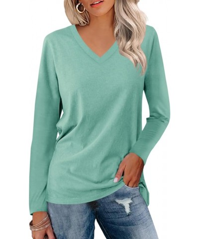 Women's Long Sleeve Color Block Tunics Tops V Neck Casual Cute Shirts Fall Loose Fit Blouses Tees Mint Green $16.19 Tops
