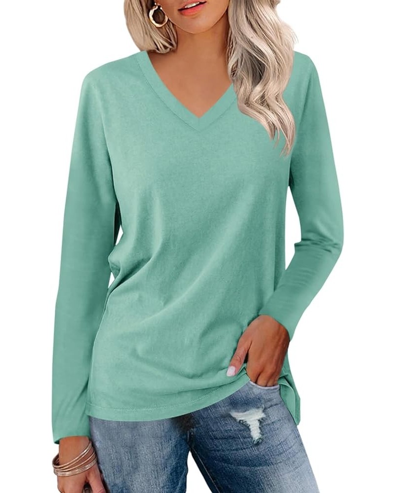 Women's Long Sleeve Color Block Tunics Tops V Neck Casual Cute Shirts Fall Loose Fit Blouses Tees Mint Green $16.19 Tops