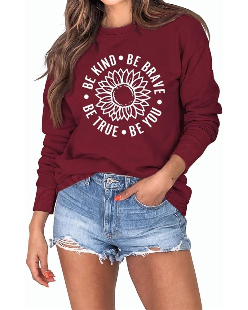 Be kind Sweatshirt Women Funny Sunflower Graphic Inspirational Teacher Shirts Casual Long Sleeve Blessed Pullover Tops Wine R...
