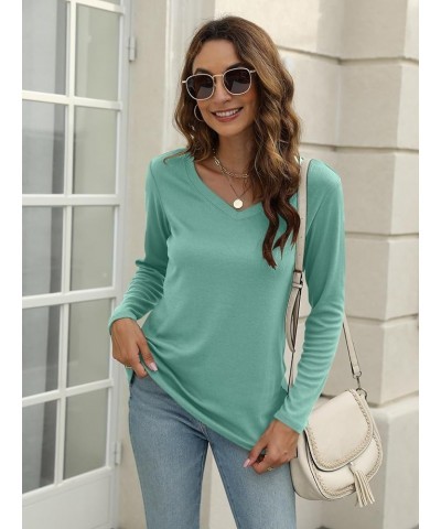 Women's Long Sleeve Color Block Tunics Tops V Neck Casual Cute Shirts Fall Loose Fit Blouses Tees Mint Green $16.19 Tops