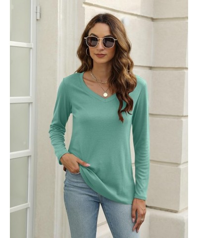 Women's Long Sleeve Color Block Tunics Tops V Neck Casual Cute Shirts Fall Loose Fit Blouses Tees Mint Green $16.19 Tops