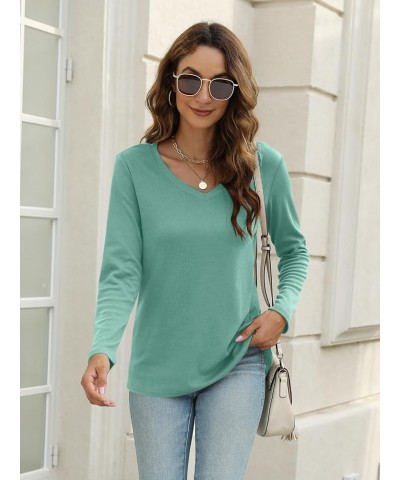 Women's Long Sleeve Color Block Tunics Tops V Neck Casual Cute Shirts Fall Loose Fit Blouses Tees Mint Green $16.19 Tops