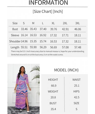 Maxi Dress for Women 3/4 Sleeve V Neck Printed Side Slit Long Summer Dresses with Belt Bright Purple $20.70 Dresses