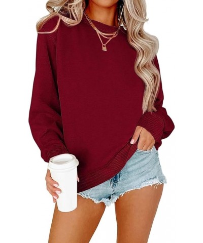 Sweatshirt for Women Casual Long Sleeve Crewneck Loose Fit Pullover Hoodies Fall Tops Wine Red $9.71 Hoodies & Sweatshirts