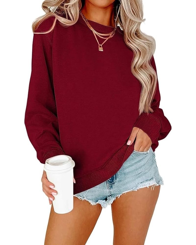 Sweatshirt for Women Casual Long Sleeve Crewneck Loose Fit Pullover Hoodies Fall Tops Wine Red $9.71 Hoodies & Sweatshirts