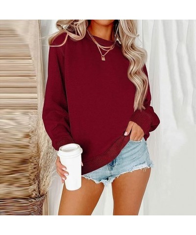 Sweatshirt for Women Casual Long Sleeve Crewneck Loose Fit Pullover Hoodies Fall Tops Wine Red $9.71 Hoodies & Sweatshirts