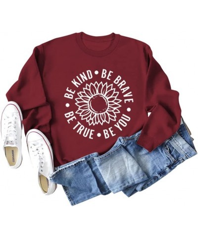 Be kind Sweatshirt Women Funny Sunflower Graphic Inspirational Teacher Shirts Casual Long Sleeve Blessed Pullover Tops Wine R...