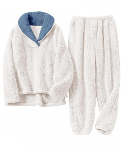 Fluffy Pajamas Set for Women Soft Comfy Fleece Pjs Pullover Pants Loose Plush Sleepwear Fuzzy Loungewear for Winter White $15...
