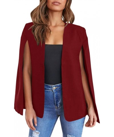 Womens Cape Blazer Split Sleeve Open Front Casual Jacket Coat Workwear Burgundy $21.32 Blazers
