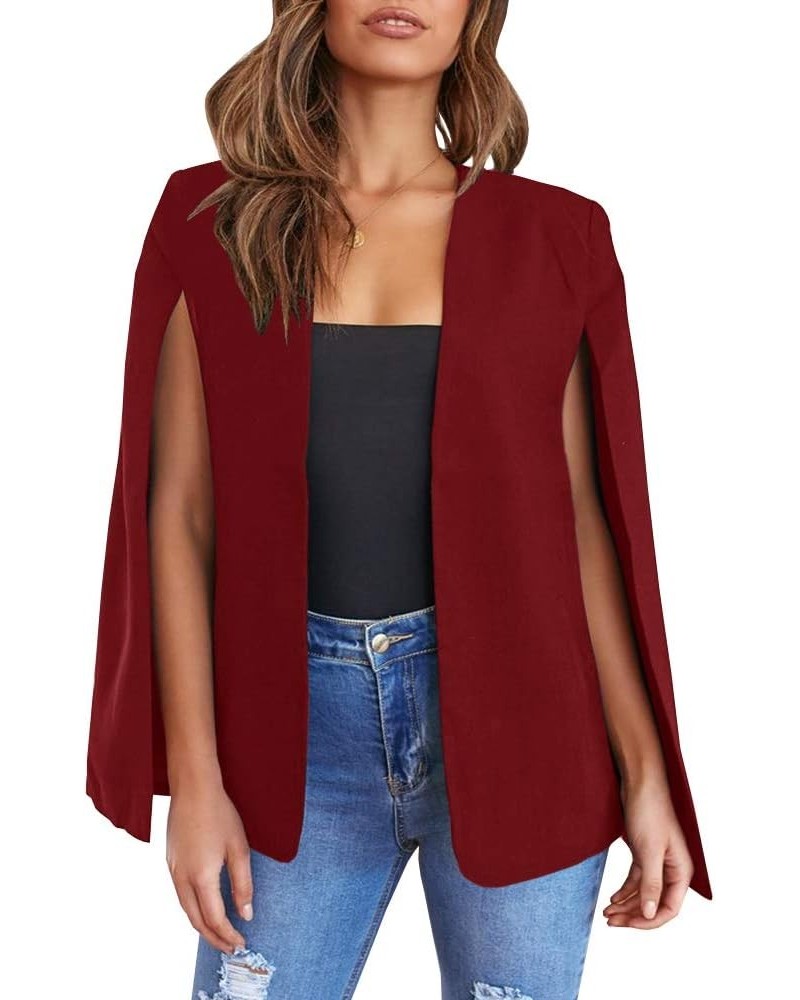 Womens Cape Blazer Split Sleeve Open Front Casual Jacket Coat Workwear Burgundy $21.32 Blazers