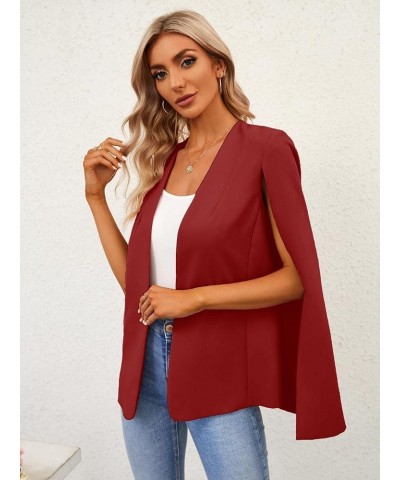 Womens Cape Blazer Split Sleeve Open Front Casual Jacket Coat Workwear Burgundy $21.32 Blazers