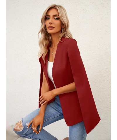 Womens Cape Blazer Split Sleeve Open Front Casual Jacket Coat Workwear Burgundy $21.32 Blazers