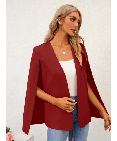 Womens Cape Blazer Split Sleeve Open Front Casual Jacket Coat Workwear Burgundy $21.32 Blazers