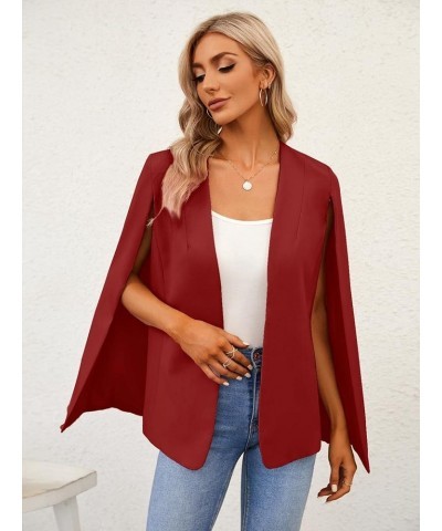 Womens Cape Blazer Split Sleeve Open Front Casual Jacket Coat Workwear Burgundy $21.32 Blazers