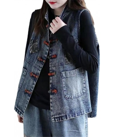 Women's Denim Vest Cotton Spring and Summer Plus Size Chinese Style Retro Korean Sleeveless Jacket Women S1 Blue $27.59 Vests