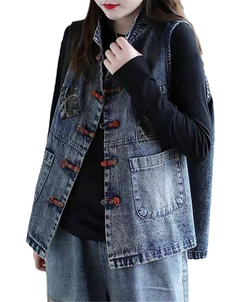 Women's Denim Vest Cotton Spring and Summer Plus Size Chinese Style Retro Korean Sleeveless Jacket Women S1 Blue $27.59 Vests