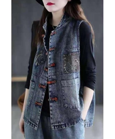 Women's Denim Vest Cotton Spring and Summer Plus Size Chinese Style Retro Korean Sleeveless Jacket Women S1 Blue $27.59 Vests